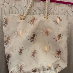 Bee Print Tote With Woven Handles